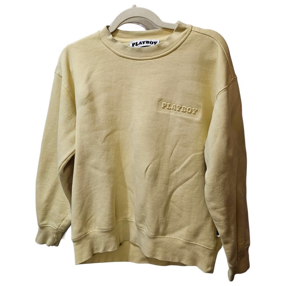 Pacsun x Playboy Yellow Sweatshirt Size Small Embossed Bunny Logo Pullover